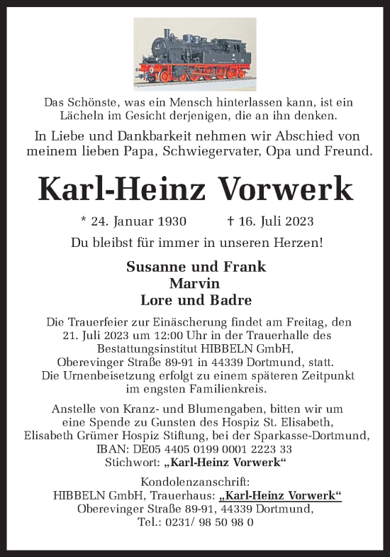 Traueranzeigen Von Karl Heinz Vorwerk Sich Erinnern De