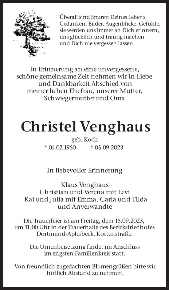 Traueranzeigen Von Christel Venghaus Sich Erinnern De