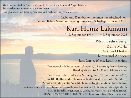 Traueranzeigen Von Karl Heinz Lakmann Sich Erinnern De