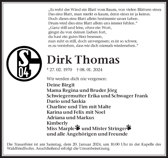 Traueranzeigen Von Dirk Thomas Sich Erinnern De