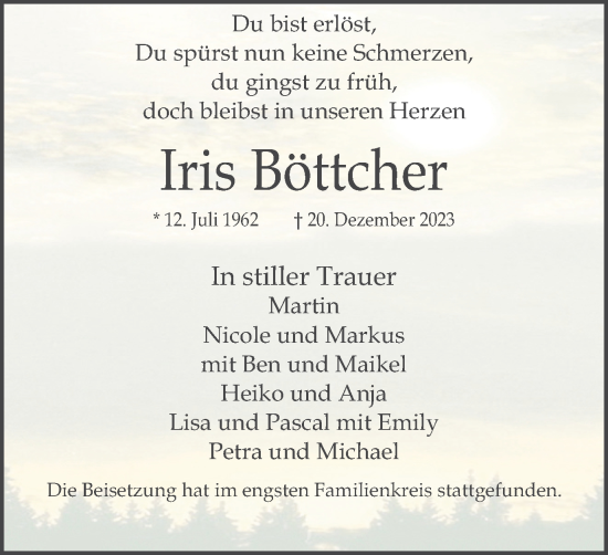 Traueranzeigen von Iris Böttcher sich erinnern de