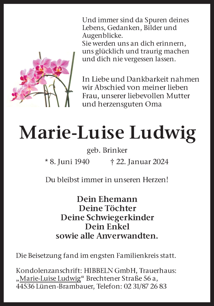 Traueranzeigen Von Marie Luise Ludwig Sich Erinnern De