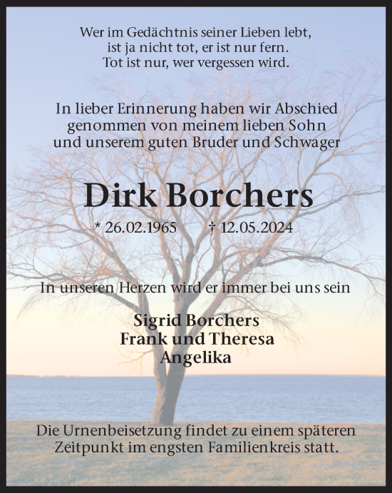 Traueranzeige von Dirk Borchers 