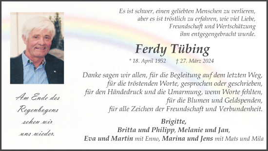 Traueranzeige von Ferdy Tübing von Münsterland Zeitung
