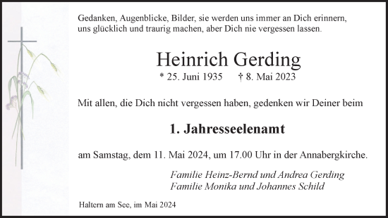 Traueranzeige von Heinrich Gerding von Ruhr Nachrichten und Halterner Zeitung