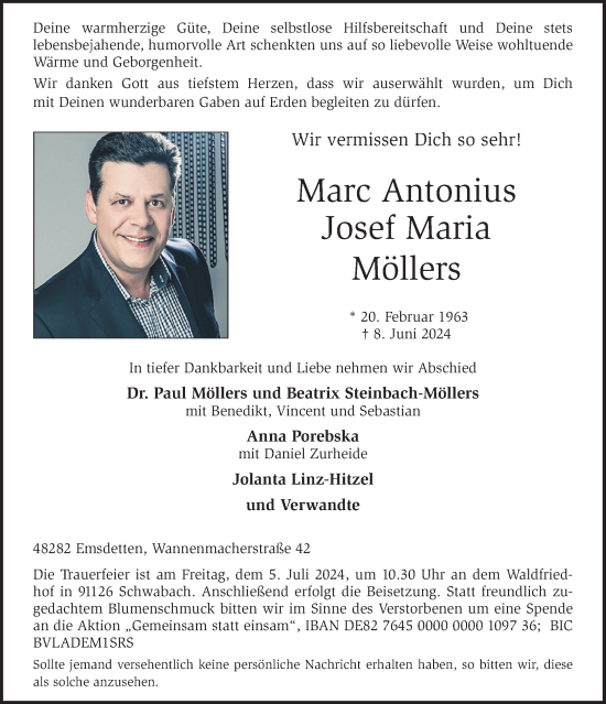 Traueranzeigen von Marc Antonius Josef Maria Möllers sich erinnern de