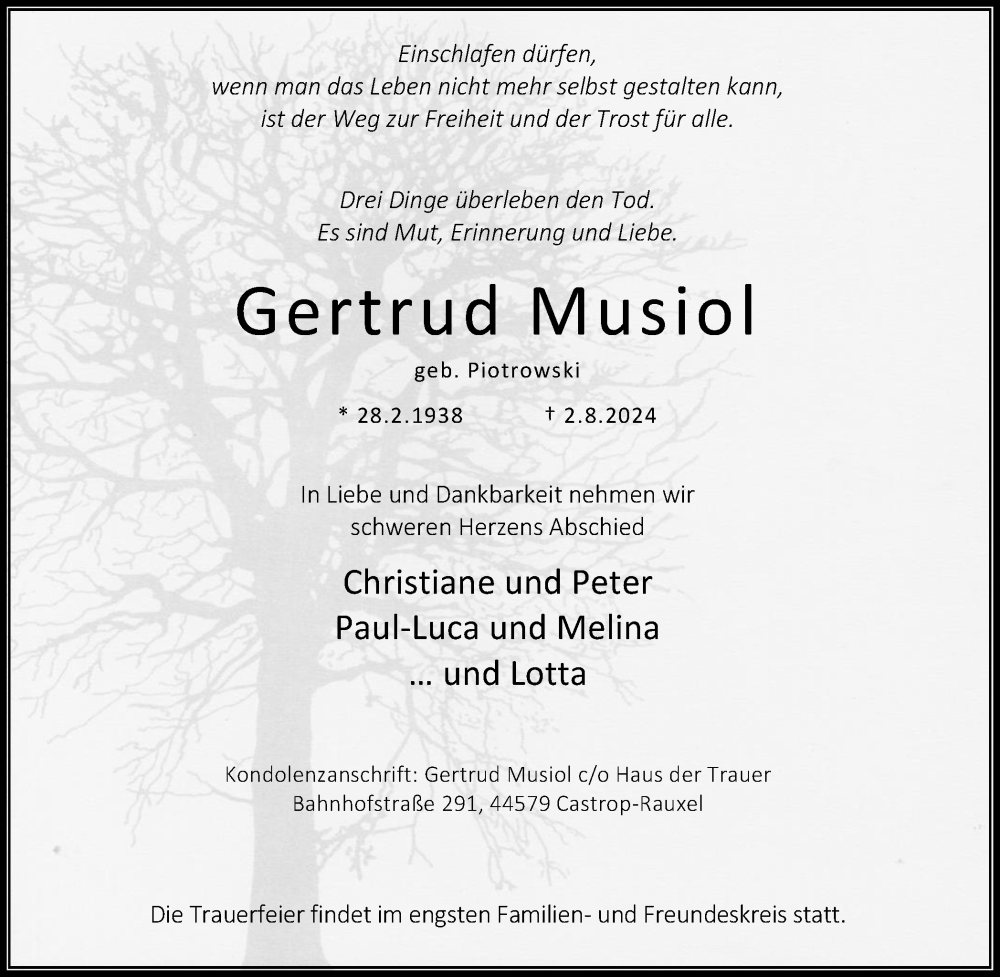 Traueranzeigen Von Gertrud Musiol Sich Erinnern De