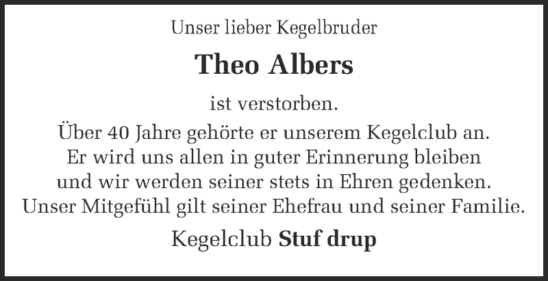  Traueranzeige für Theo Albers vom 22.02.2013 aus Münstersche Zeitung und Münsterland Zeitung