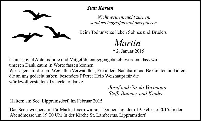 Traueranzeigen Von Martin Vortmann Sich Erinnern De