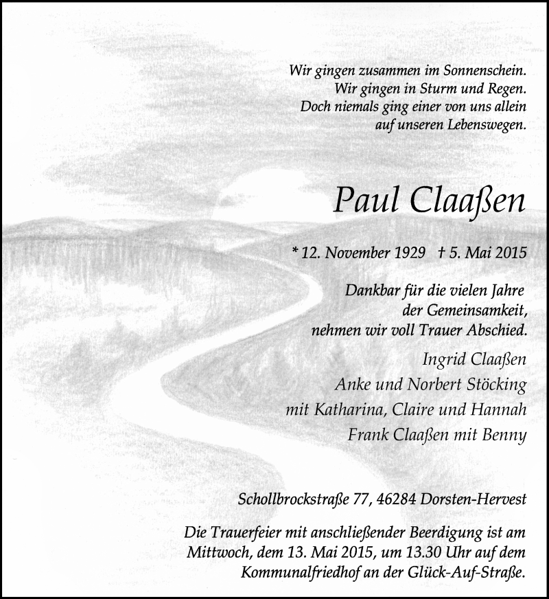 Traueranzeigen Von Paul Claa En Sich Erinnern De