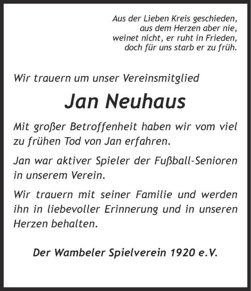  Traueranzeige für Jan Neuhaus vom 04.06.2015 aus Ruhr Nachrichten
