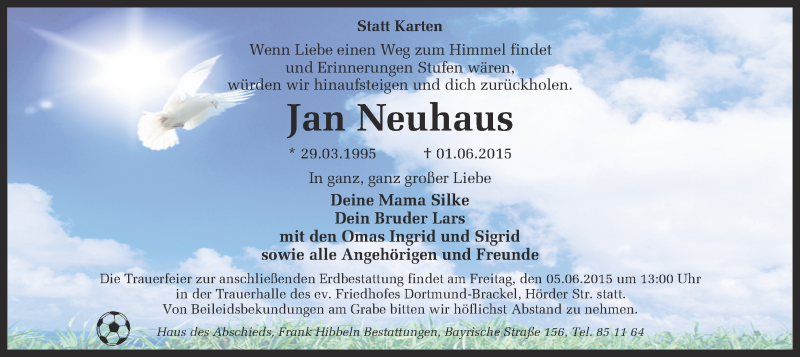  Traueranzeige für Jan Neuhaus vom 03.06.2015 aus Ruhr Nachrichten