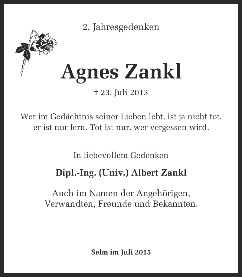  Traueranzeige für Agnes Zankl vom 23.07.2015 aus Ruhr Nachrichten