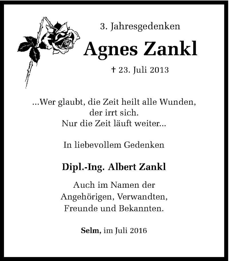  Traueranzeige für Agnes Zankl vom 23.07.2016 aus Ruhr Nachrichten