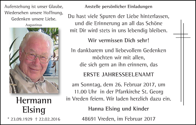 Traueranzeigen Von Hermann Elsing Sich Erinnern De