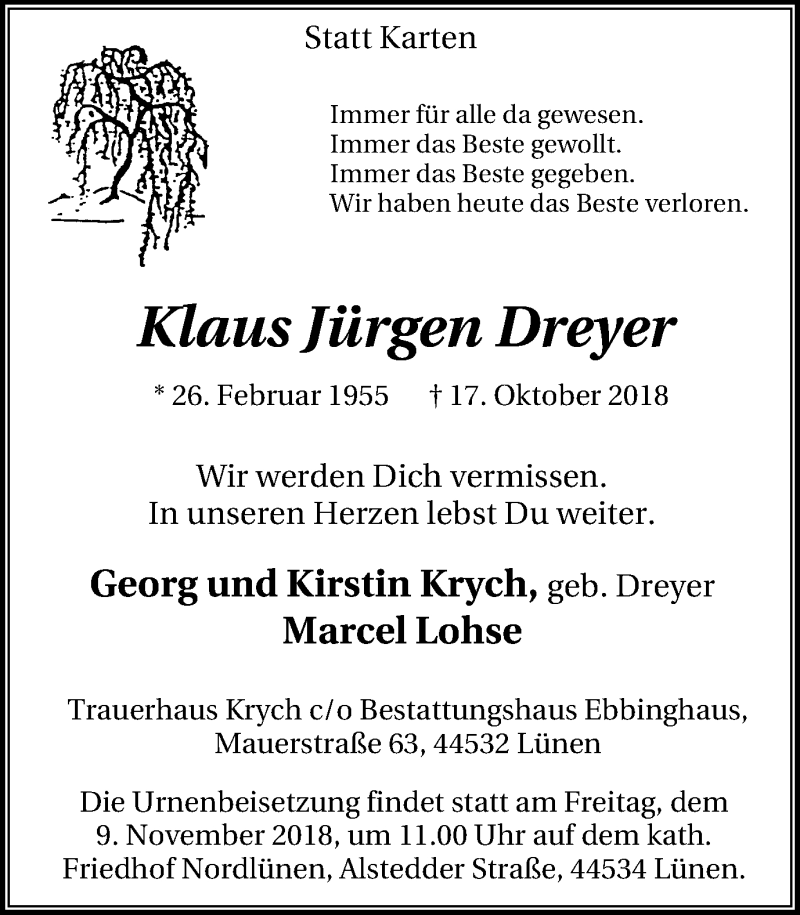 Traueranzeigen von Klaus Jürgen Dreyer sich erinnern de