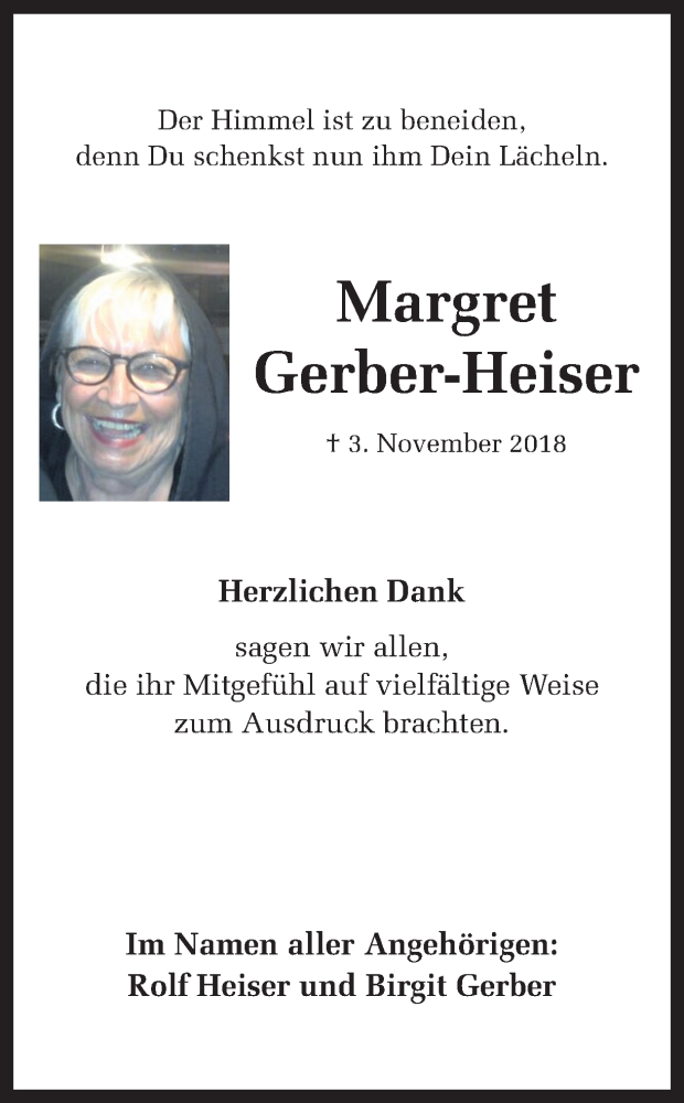  Traueranzeige für Margret Gerber-Heiser vom 15.12.2018 aus Ruhr Nachrichten