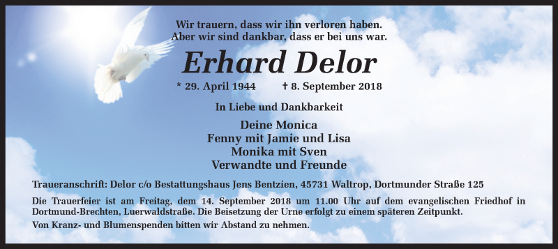  Traueranzeige für Erhard Delor vom 12.09.2018 aus Ruhr Nachrichten
