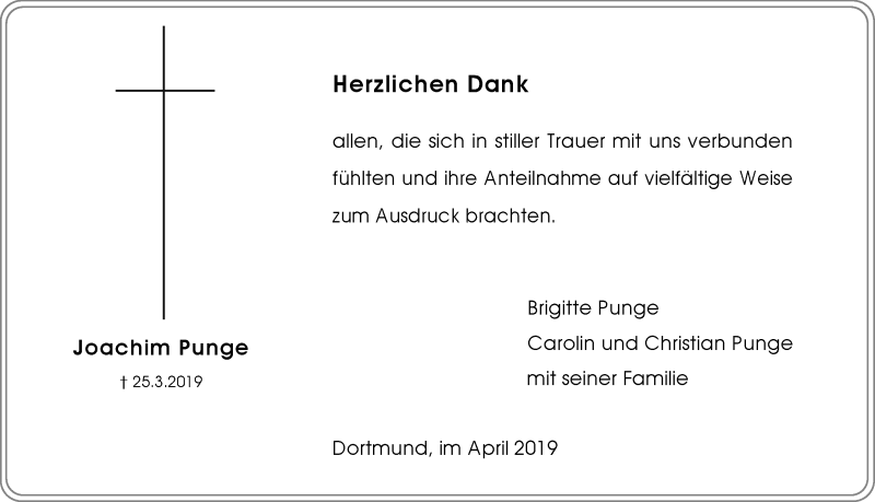  Traueranzeige für Joachim Punge vom 13.04.2019 aus Ruhr Nachrichten