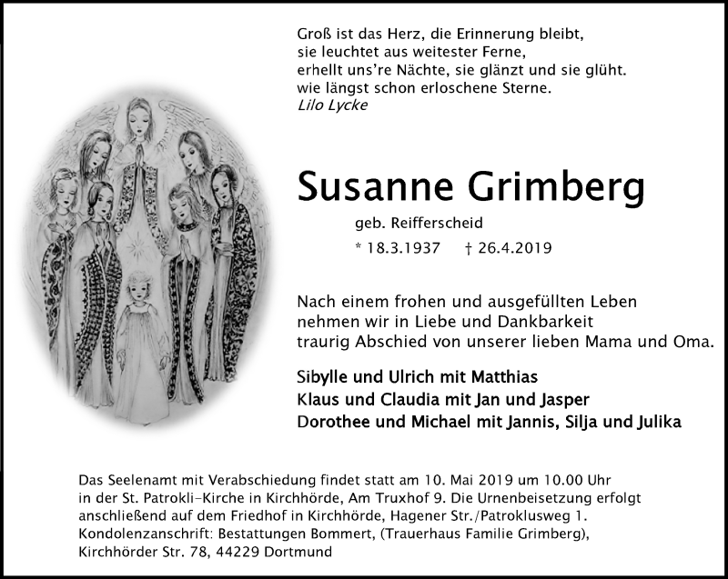 Traueranzeige für Susanne Grimberg vom 04.05.2019 aus Ruhr Nachrichten
