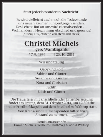 Traueranzeigen Von Christel Michels Sich Erinnern De