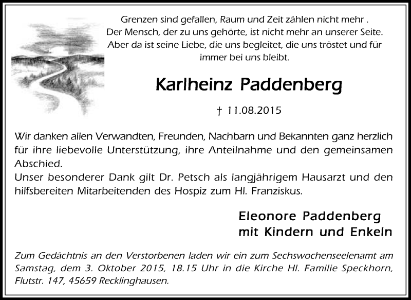 Traueranzeigen Von Karlheinz Paddenberg Sich Erinnern De