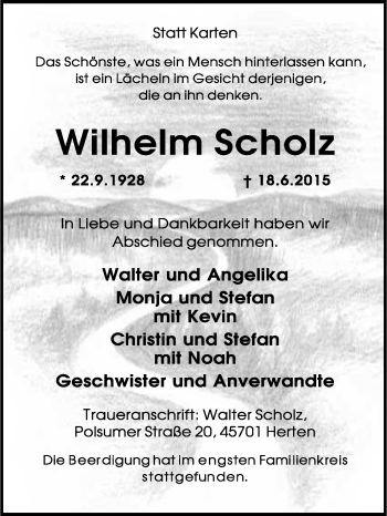 Traueranzeigen Von Wilhelm Scholz Sich Erinnern De