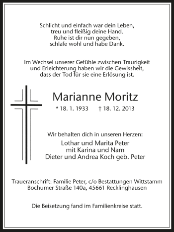 Traueranzeigen Von Marianne Moritz Sich Erinnern De