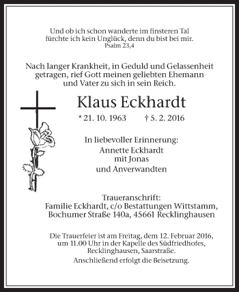 Traueranzeigen Von Klaus Eckhardt Sich Erinnern De