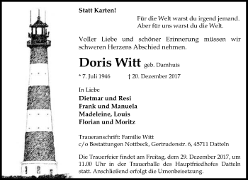 Traueranzeigen Von Doris Witt Sich Erinnern De