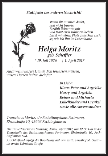 Traueranzeigen Von Helga Moritz Sich Erinnern De