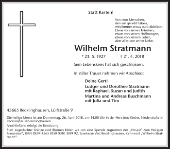 Traueranzeigen Von Wilhelm Stratmann Sich Erinnern De