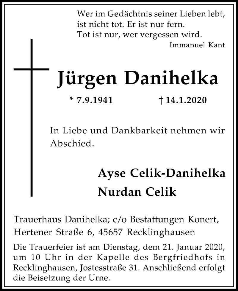 Traueranzeigen von Jürgen Danihelka sich erinnern de