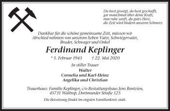 Traueranzeige von Ferdinand Keplinger von Medienhaus Bauer