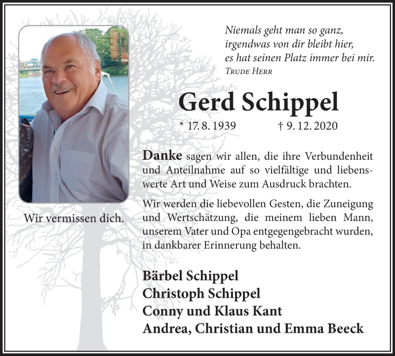  Traueranzeige für Gerd Schippel vom 09.01.2021 aus Medienhaus Bauer