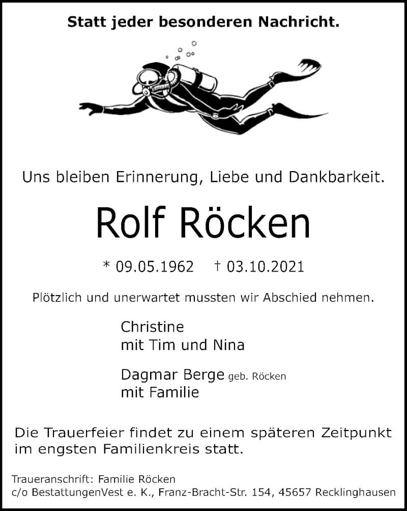  Traueranzeige für Rolf Röcken vom 09.10.2021 aus Medienhaus Bauer