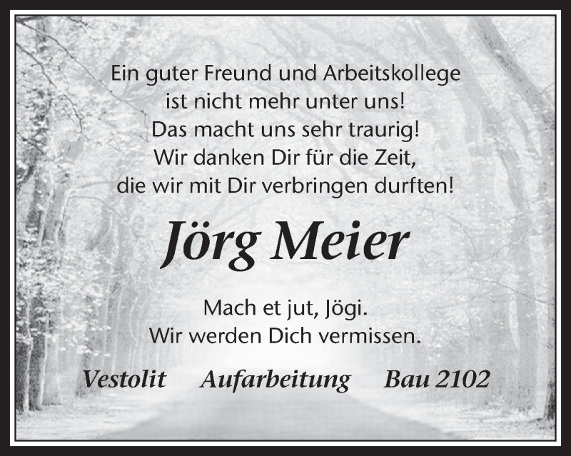  Traueranzeige für Jörg Meier vom 13.11.2021 aus Medienhaus Bauer