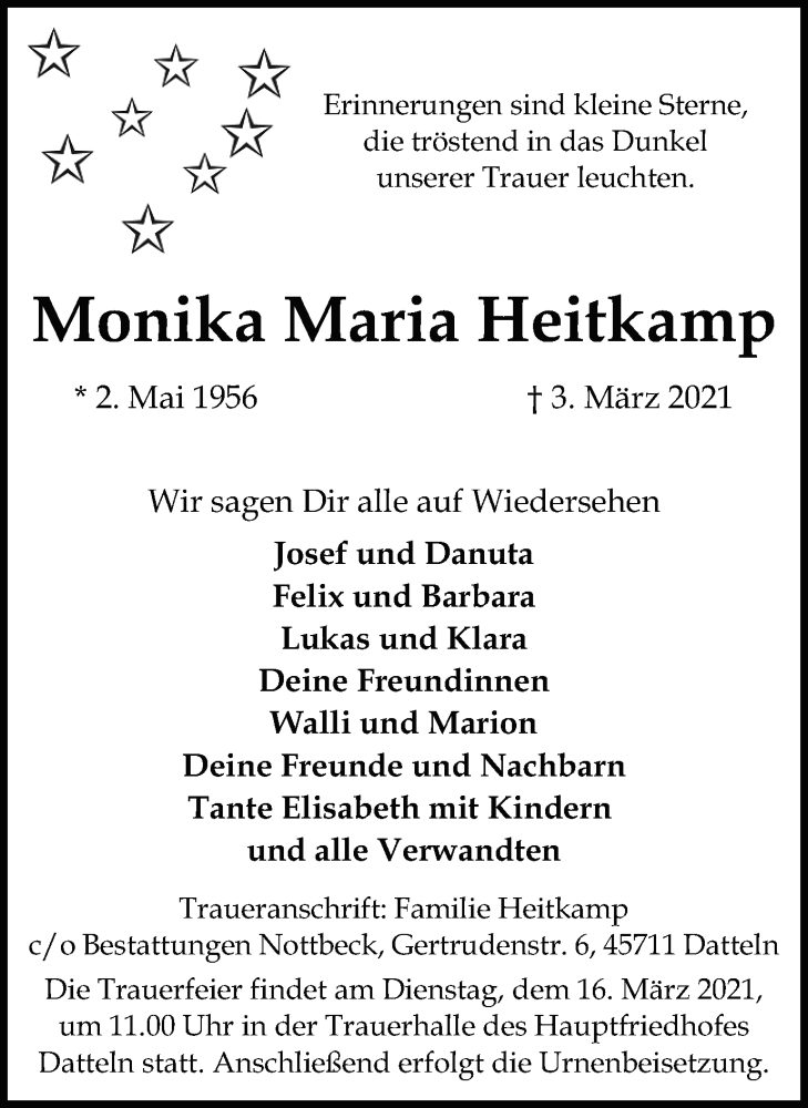 Traueranzeigen Von Monika Maria Heitkamp Sich Erinnern De