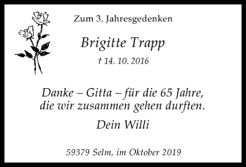 Traueranzeige von Brigitte Trapp von Ruhr Nachrichten