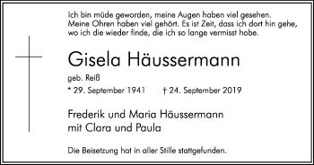 Traueranzeige von Gisela Häussermann von Hellweger Anzeiger