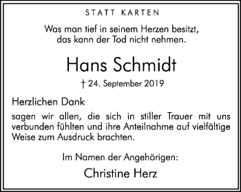 Traueranzeige von Hans Schmidt von Hellweger Anzeiger