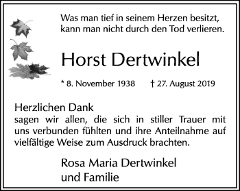 Traueranzeige von Horst Dertwinkel von Hellweger Anzeiger