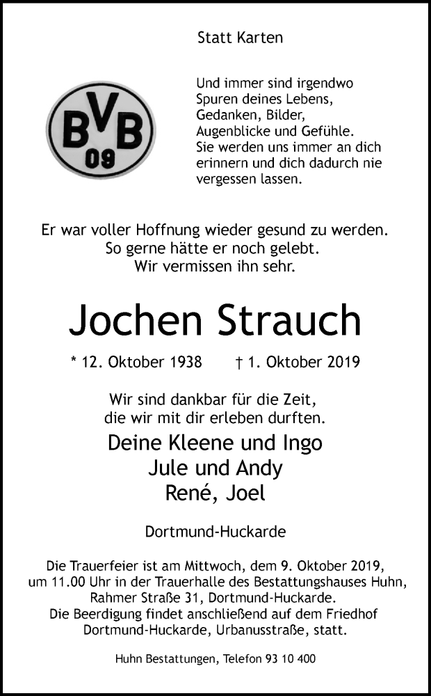 Traueranzeigen Von Jochen Strauch Sich Erinnern De