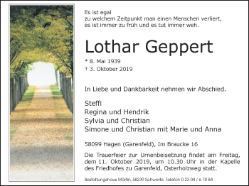 Traueranzeige von Lothar Geppert von Ruhr Nachrichten