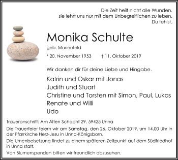 Traueranzeige von Monika Schulte von Hellweger Anzeiger