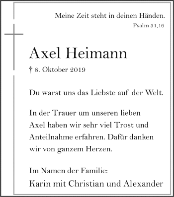 Traueranzeige von Axel Heimann von Ruhr Nachrichten