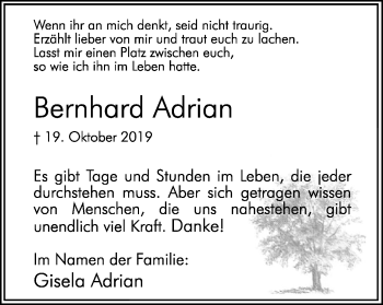 Traueranzeige von Bernhard Adrian von Hellweger Anzeiger