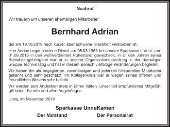 Traueranzeige von Bernhard Adrian von Hellweger Anzeiger