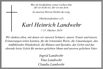 Traueranzeige von Karl Heinrich Landwehr von Hellweger Anzeiger