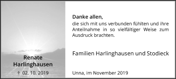 Traueranzeige von Renate Harlinghausen von Hellweger Anzeiger